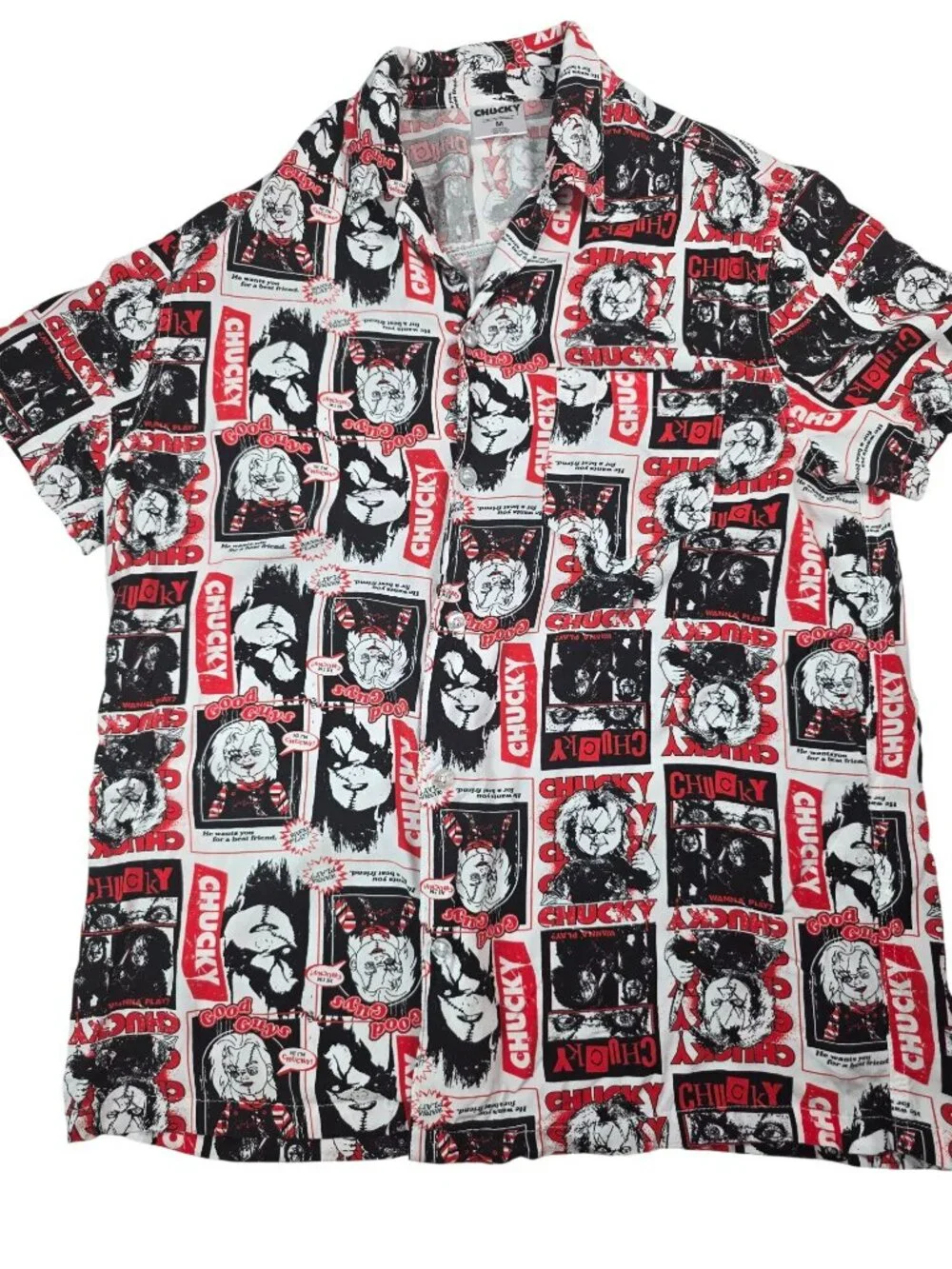 Chucky Mens Button-Down Shirt With Red & Black Horror Comic Print Size Medium
